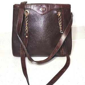 Bally Leather Brown Shoulder Bag, Double Straps. Made In Italy.